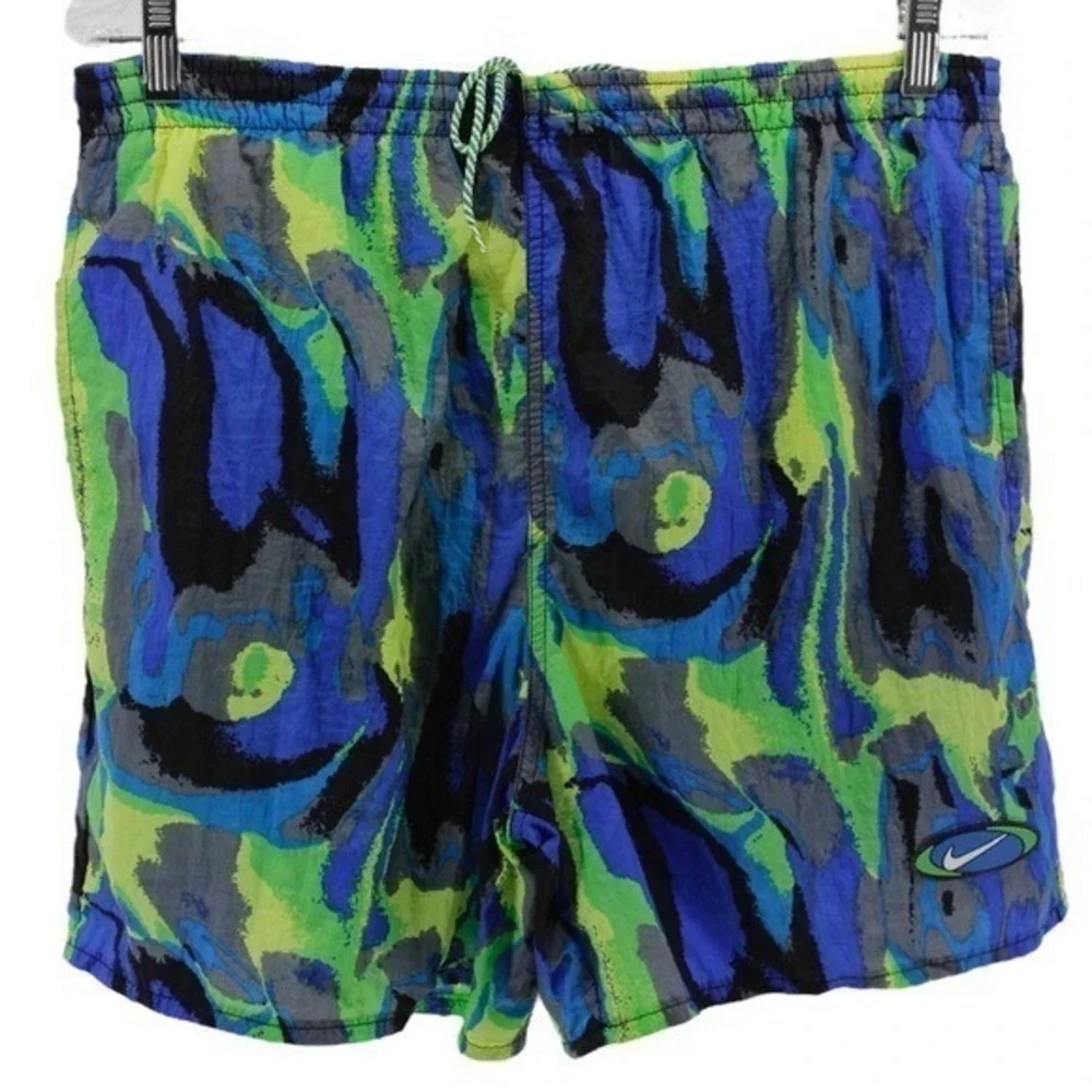 Y2K Nike Watercolor Lined Swim Trunks Athletic Outdoirs Beach Travel Resort M